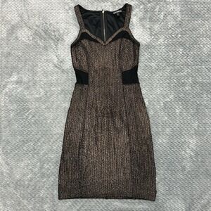 Express Y2K Dress Womens S Size 0 Mesh‎ See Through V Neck Black Gold Whimsygoth